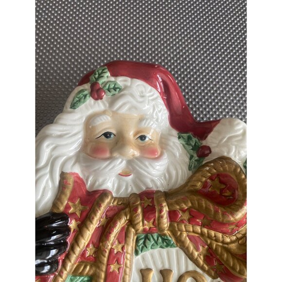 Fitz & Floyd Essentials Santa Wreath Platter “Ho Ho Ho” Christmas Plate 8" - Picture 3 of 7